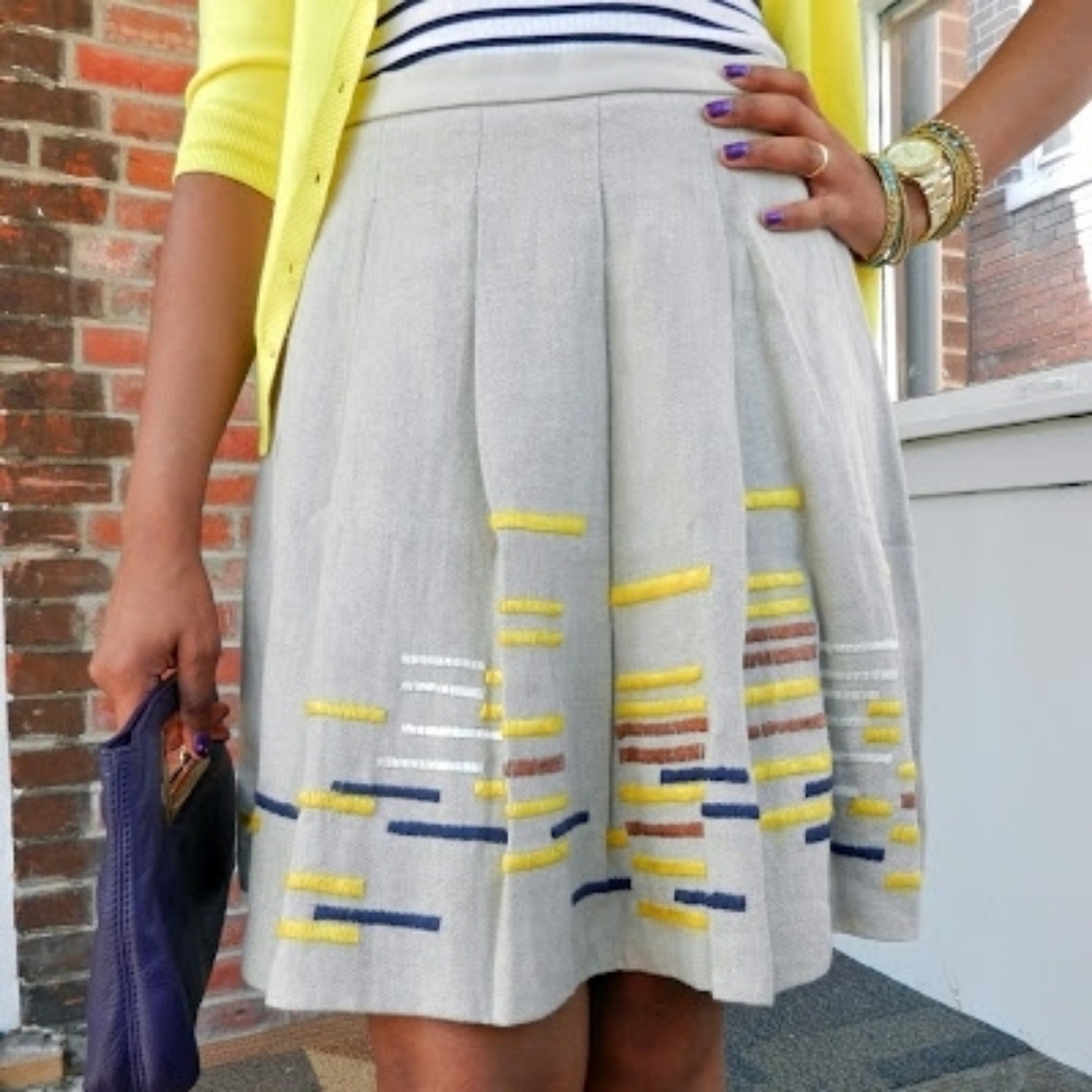 Anthropologie Beige Embroidered "Hatch Mark Skirt" by Maeve Size: 8